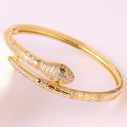 Ins Style Retro Snake Copper 18k Gold Plated Zircon Bangle In Bulk