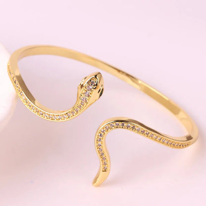 Ins Style Retro Snake Copper 18k Gold Plated Zircon Bangle In Bulk