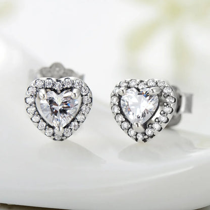 Ins Style Romantic Shiny Heart Shape Sterling Silver Plating Inlay Zircon Rings Earrings Necklace