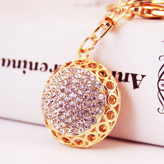 Ins Style Round Alloy Inlay Rhinestones Unisex Bag Pendant Keychain