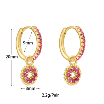 1 Pair Ins Style Round Butterfly Inlay Copper Zircon 24k Gold Plated Earrings