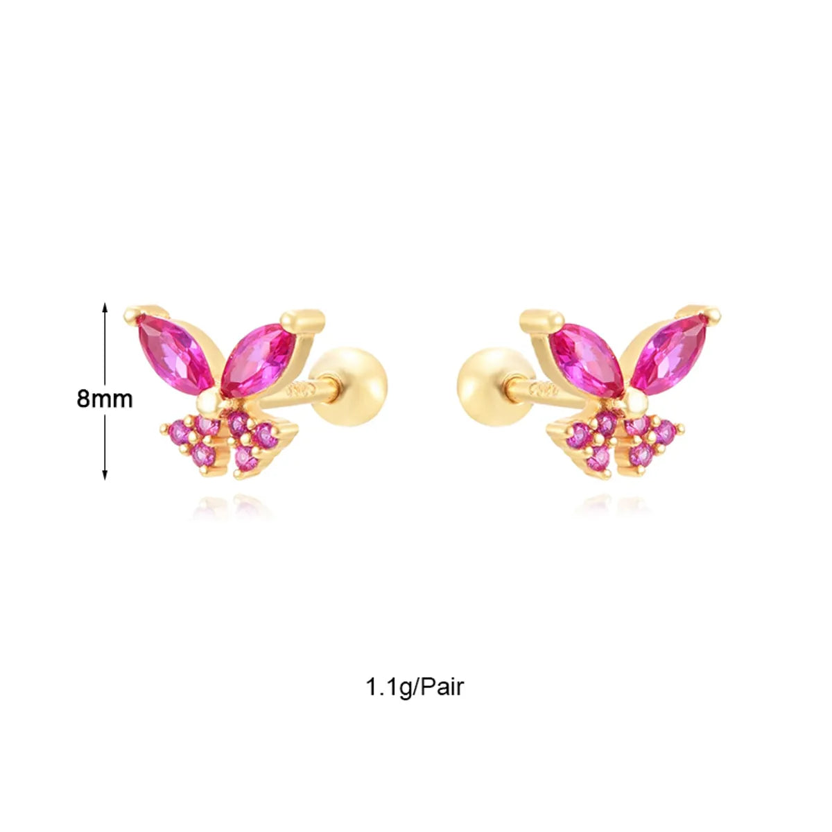 1 Pair Ins Style Round Butterfly Inlay Copper Zircon 24k Gold Plated Earrings