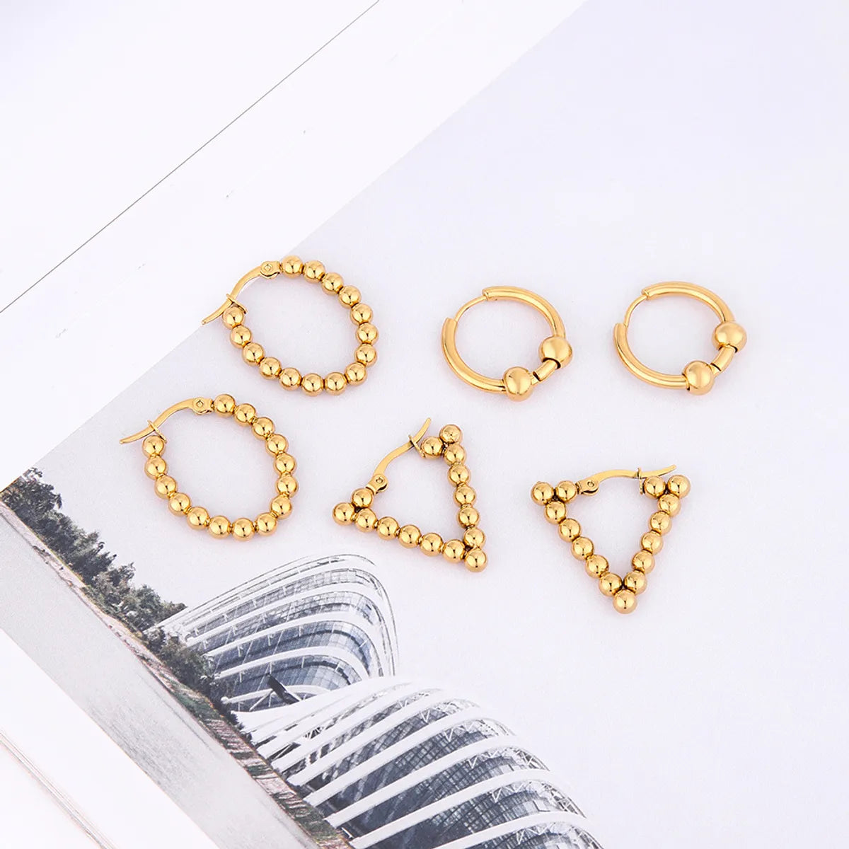 Ins Style Round Square Stainless Steel Plating Hoop Earrings 1 Pair