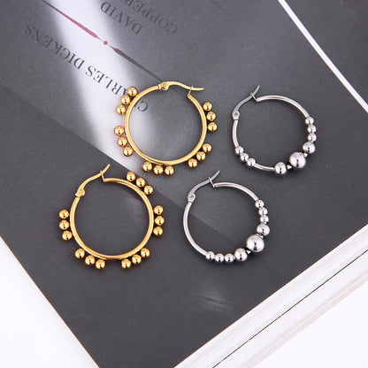 Ins Style Round Square Stainless Steel Plating Hoop Earrings 1 Pair