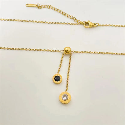 Ins Style Round Titanium Steel Inlay Zircon 18k Gold Plated Pendant Necklace