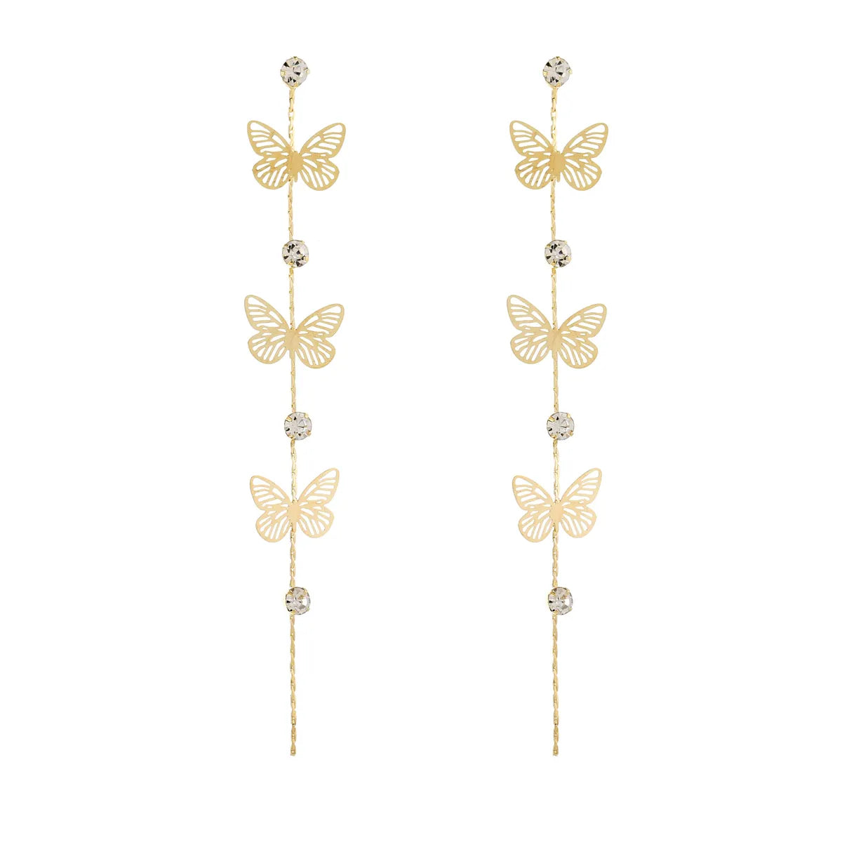 1 Pair Ins Style Simple Style Butterfly Hollow Out Inlay Alloy Rhinestones Drop Earrings