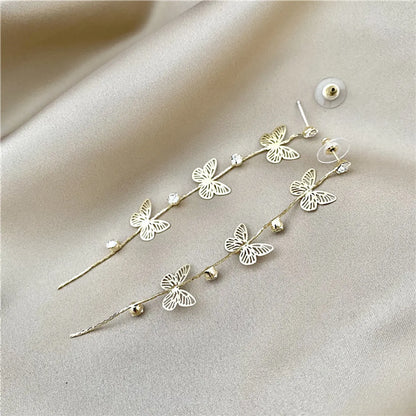 1 Pair Ins Style Simple Style Butterfly Hollow Out Inlay Alloy Rhinestones Drop Earrings