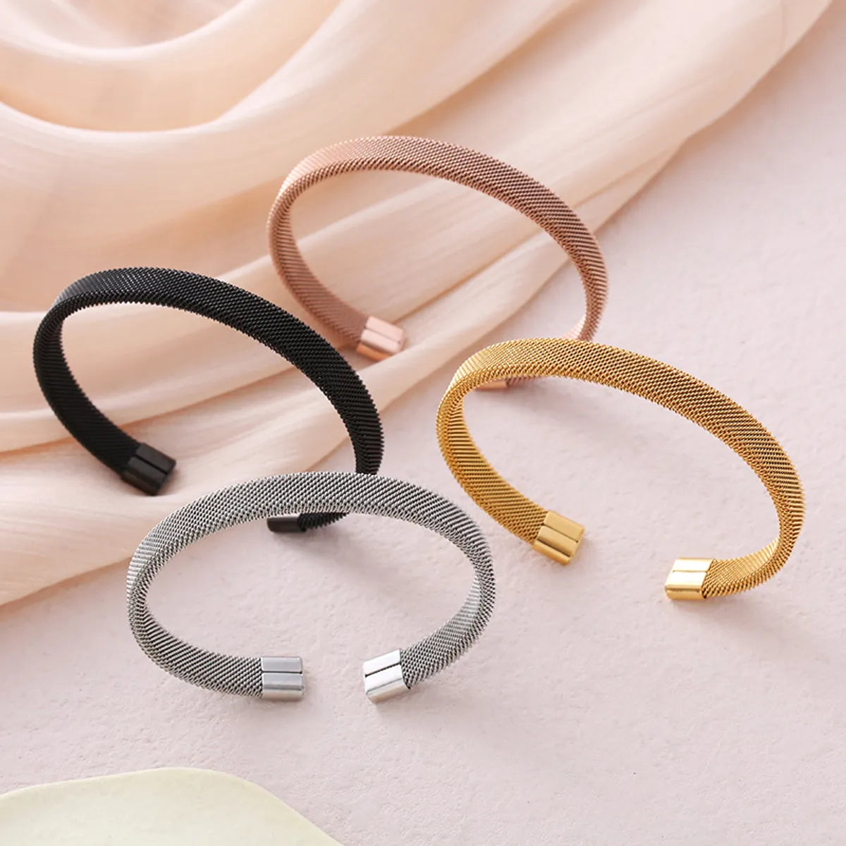 Ins Style Simple Style C Shape Solid Color Stainless Steel Plating Cuff Bracelets