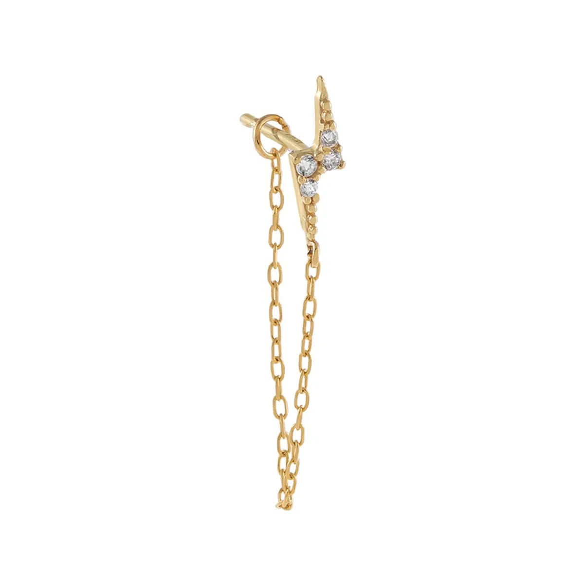 Ins Style Simple Style Cool Style Lightning Copper Plated With Real Gold Ear Studs Ear Chain Zircon Ear Studs 1 Pair