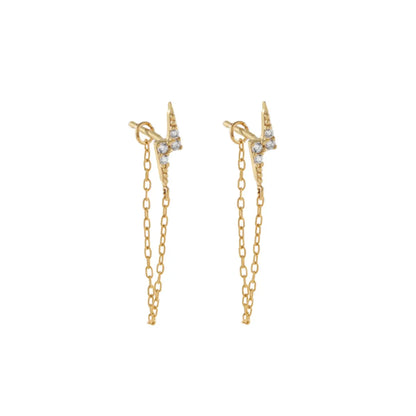 Ins Style Simple Style Cool Style Lightning Copper Plated With Real Gold Ear Studs Ear Chain Zircon Ear Studs 1 Pair