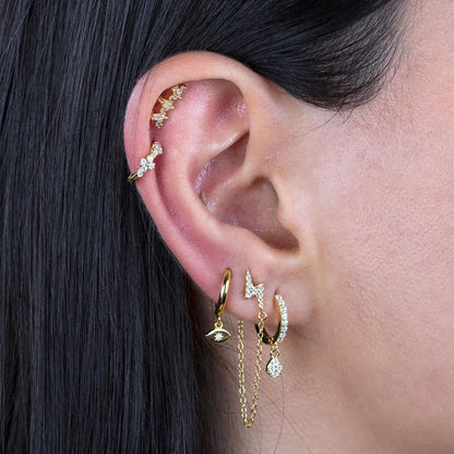 Ins Style Simple Style Cool Style Lightning Copper Plated With Real Gold Ear Studs Ear Chain Zircon Ear Studs 1 Pair