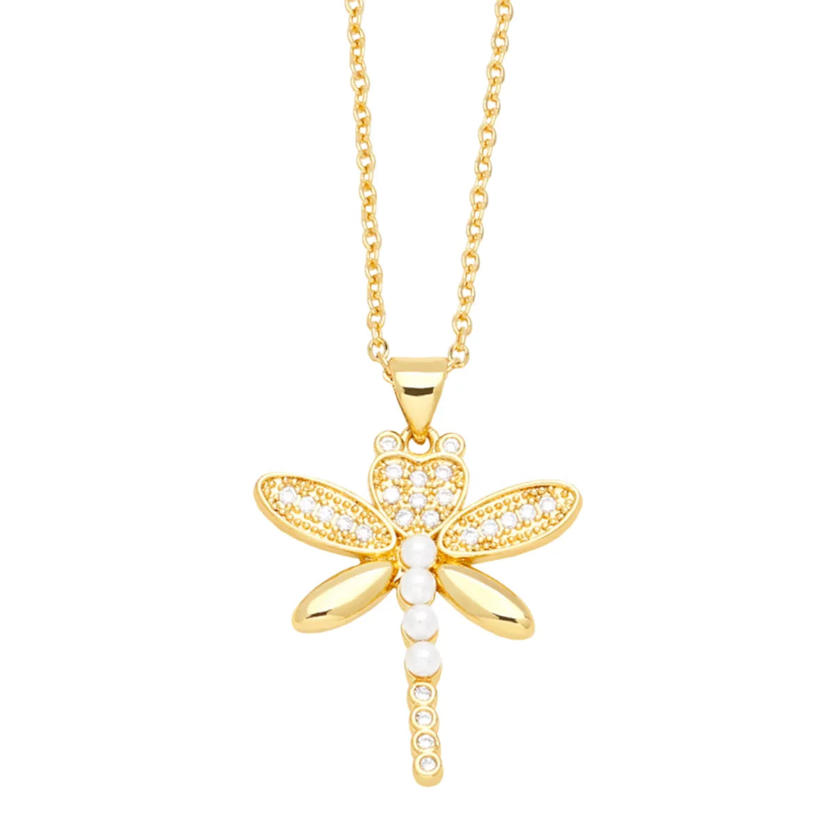 Simple Style Dragonfly Key Copper Zircon Necklace