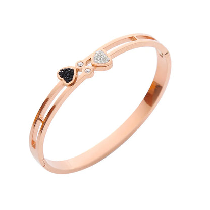 Ins Style Simple Style Heart Shape Stainless Steel Plating Inlay Rhinestones 18k Gold Plated Bangle