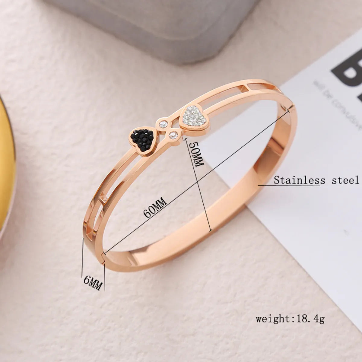 Ins Style Simple Style Heart Shape Stainless Steel Plating Inlay Rhinestones 18k Gold Plated Bangle