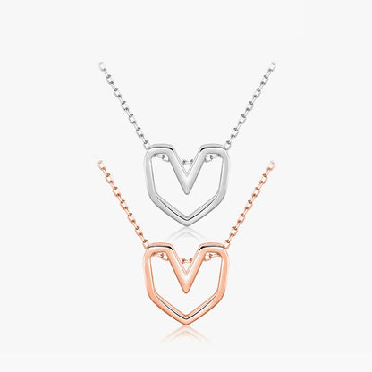 Ins Style Simple Style Heart Shape Sterling Silver Plating Hollow Out Rose Gold Plated Rhodium Plated Necklace