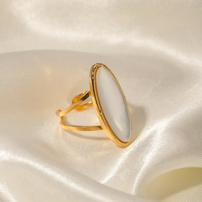 Ins Style Simple Style Horse Eye Stainless Steel Plating Inlay Shell 18k Gold Plated Open Ring