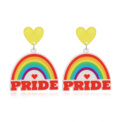 Ins Style Simple Style Letter Rainbow Heart Shape Arylic Alloy Women's Drop Earrings