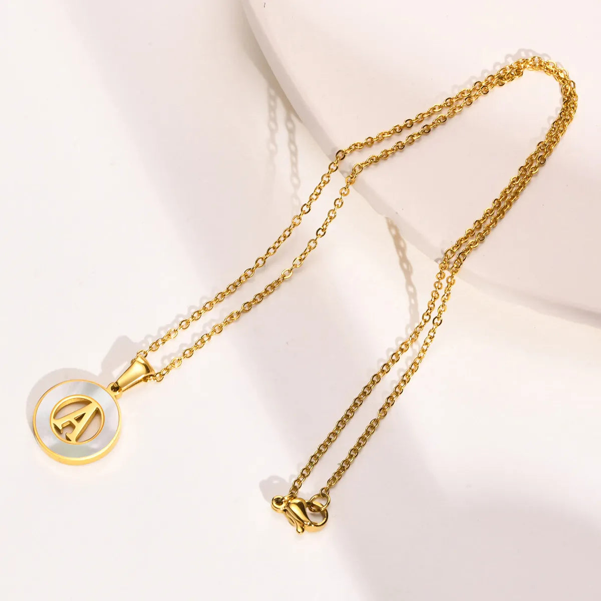 Ins Style Simple Style Letter Stainless Steel Plating Hollow Out Inlay Shell 18k Gold Plated Necklace Pendant