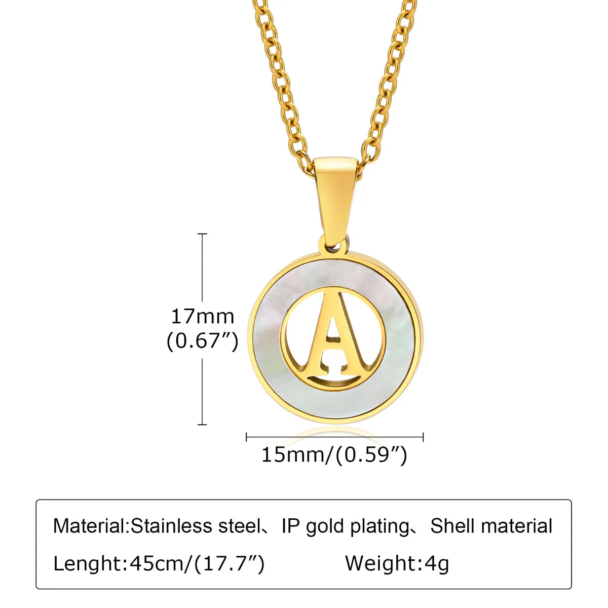 Ins Style Simple Style Letter Stainless Steel Plating Hollow Out Inlay Shell 18k Gold Plated Necklace Pendant