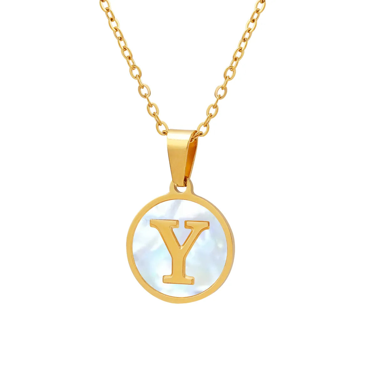 Ins Style Simple Style Letter Titanium Steel Plating Inlay Shell 18k Gold Plated Pendant Necklace