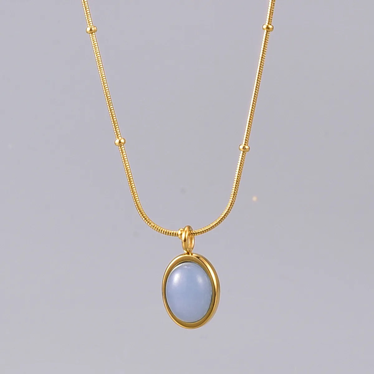 Simple Style Oval Titanium Steel Inlay Gem 18k Gold Plated Necklace