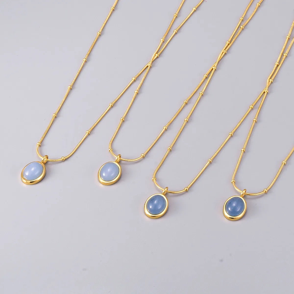 Simple Style Oval Titanium Steel Inlay Gem 18k Gold Plated Necklace