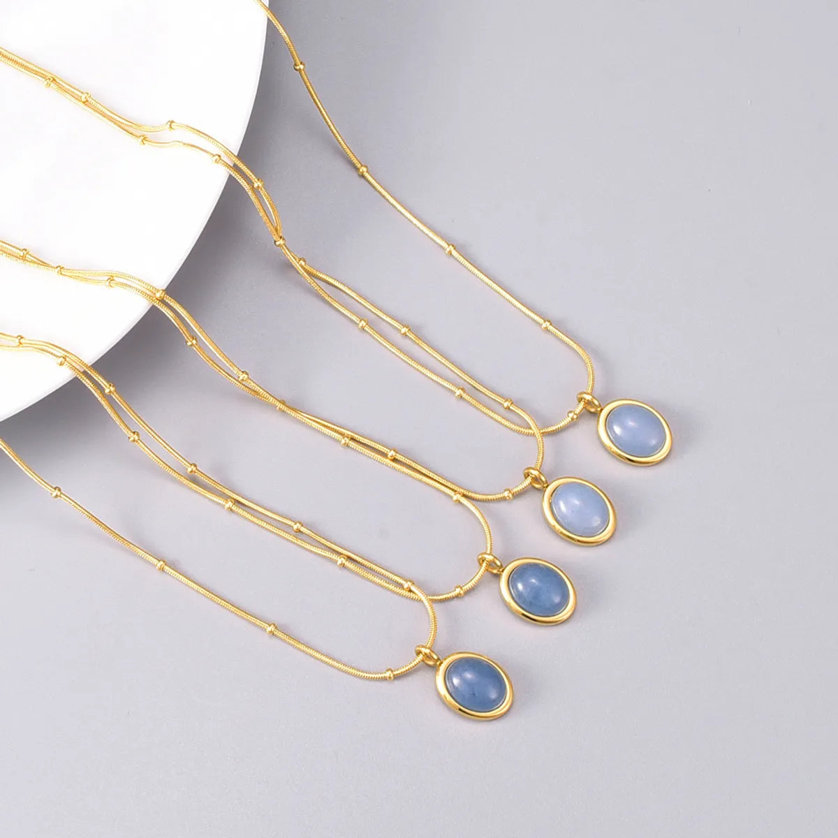 Simple Style Oval Titanium Steel Inlay Gem 18k Gold Plated Necklace