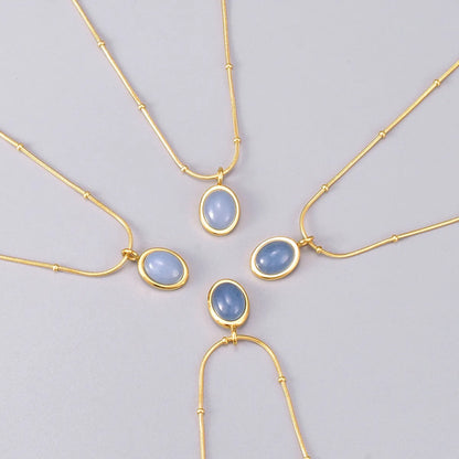 Simple Style Oval Titanium Steel Inlay Gem 18k Gold Plated Necklace