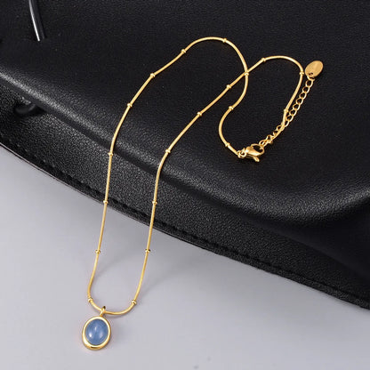 Simple Style Oval Titanium Steel Inlay Gem 18k Gold Plated Necklace