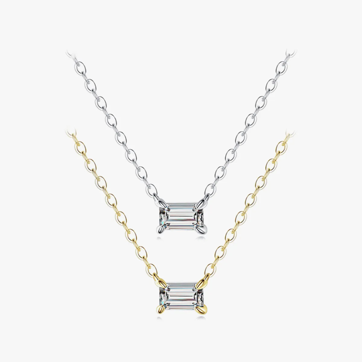 Ins Style Simple Style Rectangle Sterling Silver Plating Inlay Zircon 14k Gold Plated Rhodium Plated Necklace