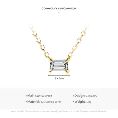 Ins Style Simple Style Rectangle Sterling Silver Plating Inlay Zircon 14k Gold Plated Rhodium Plated Necklace