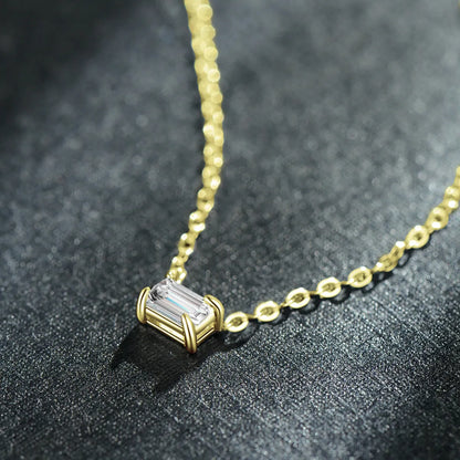 Ins Style Simple Style Rectangle Sterling Silver Plating Inlay Zircon 14k Gold Plated Rhodium Plated Necklace