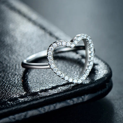 Ins Style Simple Style Shiny Heart Shape Sterling Silver Plating Inlay Zircon Rhodium Plated Rings