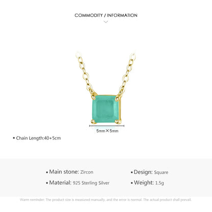 Ins Style Simple Style Square Sterling Silver Plating Inlay Gem 14k Gold Plated Rhodium Plated Necklace