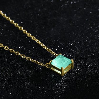 Ins Style Simple Style Square Sterling Silver Plating Inlay Gem 14k Gold Plated Rhodium Plated Necklace