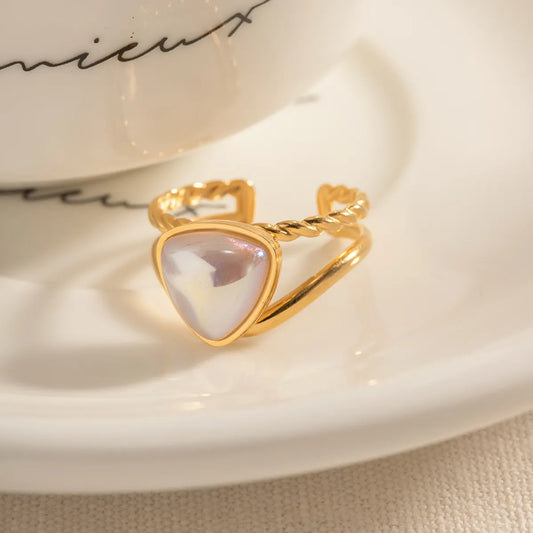 Ins Style Simple Style Triangle Stainless Steel Plating Inlay Pearl 18k Gold Plated Open Ring