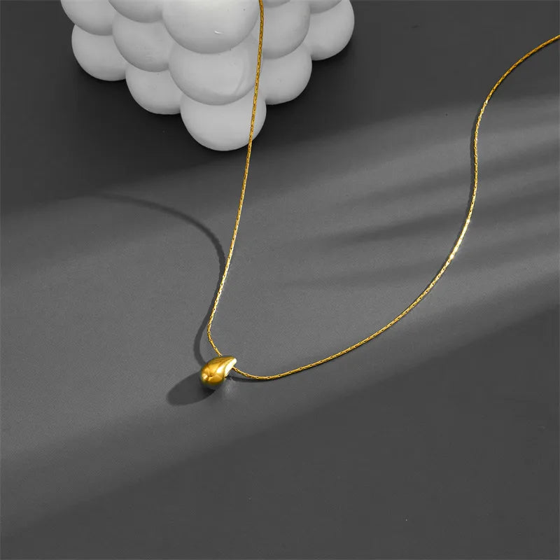 Titanium Steel 18K Gold Plated Simple Style Plating Water Droplets Solid Color Pendant Necklace