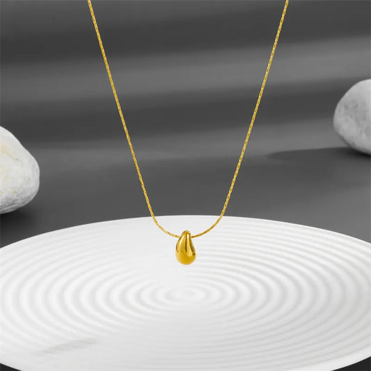 Titanium Steel 18K Gold Plated Simple Style Plating Water Droplets Solid Color Pendant Necklace