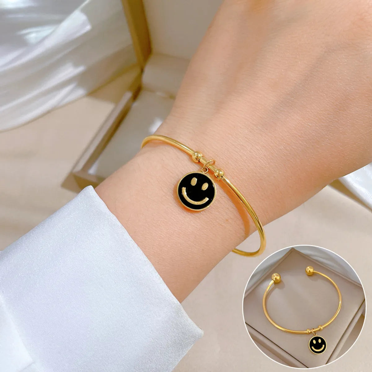 Ins Style Smiley Face Titanium Steel Charm Plating Cuff Bracelets