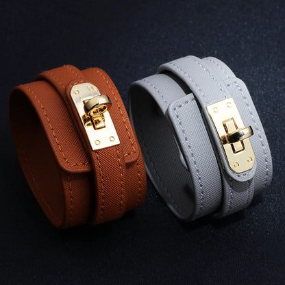 Ins Style Solid Color Pu Leather Alloy Wholesale Bangle