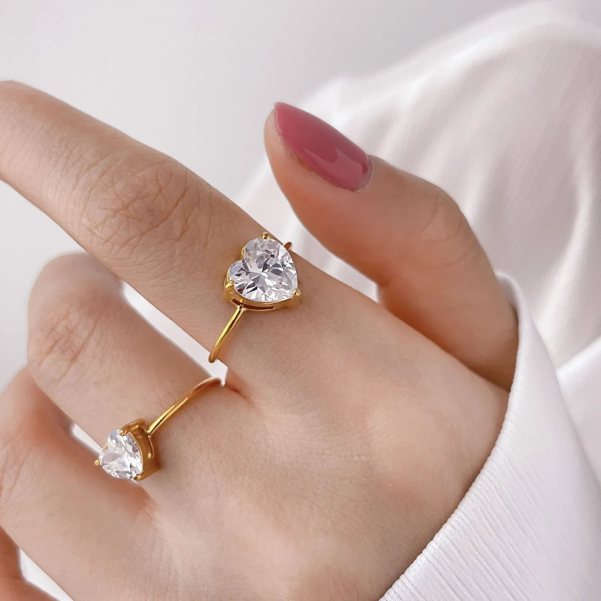 Ins Style Square Heart Shape Titanium Steel Plating Inlay Zircon Rings