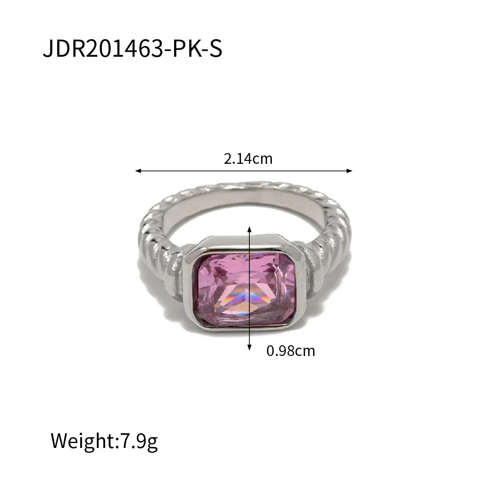 Ins Style Square Stainless Steel Inlay Zircon Rings