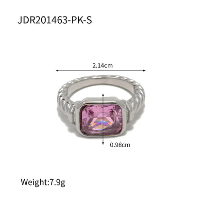 Ins Style Square Stainless Steel Inlay Zircon Rings