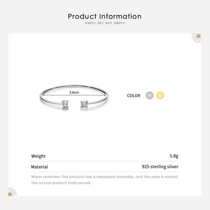 Ins Style Square Sterling Silver Plating Inlay Zircon 14k Gold Plated Rhodium Plated Cuff Bracelets