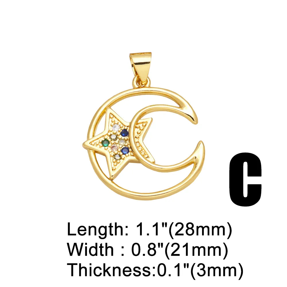 Ins Style Star Moon Tree Copper Plating Inlay Zircon 18k Gold Plated Pendants Jewelry Accessories