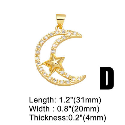 Ins Style Star Moon Tree Copper Plating Inlay Zircon 18k Gold Plated Pendants Jewelry Accessories