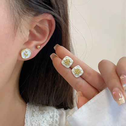 Ins Style Sweet Flower Alloy Spray Paint Enamel Women's Ear Studs