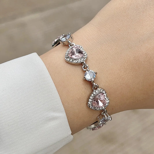 Ins Style Sweet Heart Shape Alloy Plating Inlay Zircon Women's Bracelets