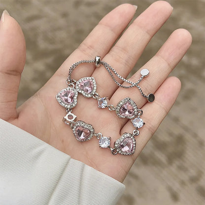 Ins Style Sweet Heart Shape Alloy Plating Inlay Zircon Women's Bracelets