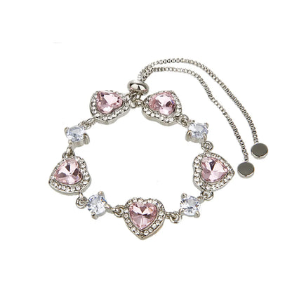 Ins Style Sweet Heart Shape Alloy Plating Inlay Zircon Women's Bracelets